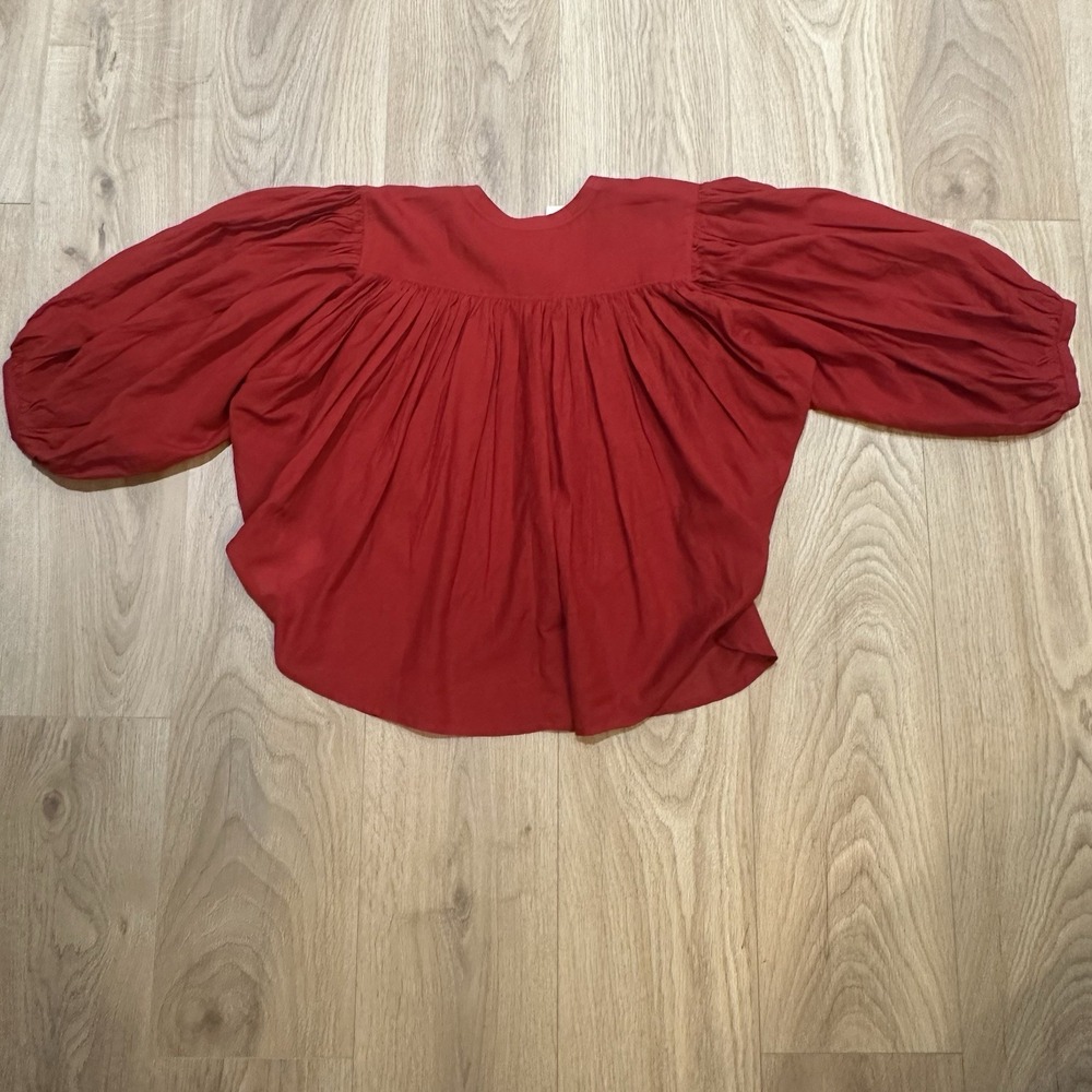 NWT Madewell Balloon Sleeve Top Blouse Lightweight Cotton Blend Cherry Red Sz M - Picture 9 of 9